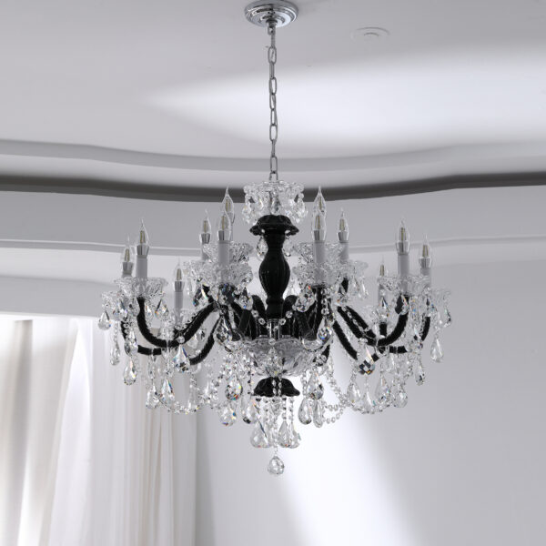 Holvia 15 Lights Black × Transparent Chandelier